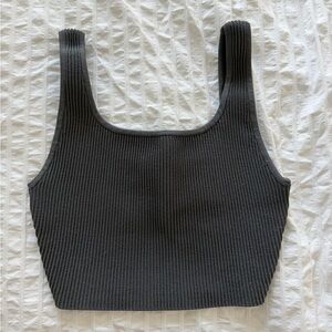 Babaton Grey Ribbed Crop Top